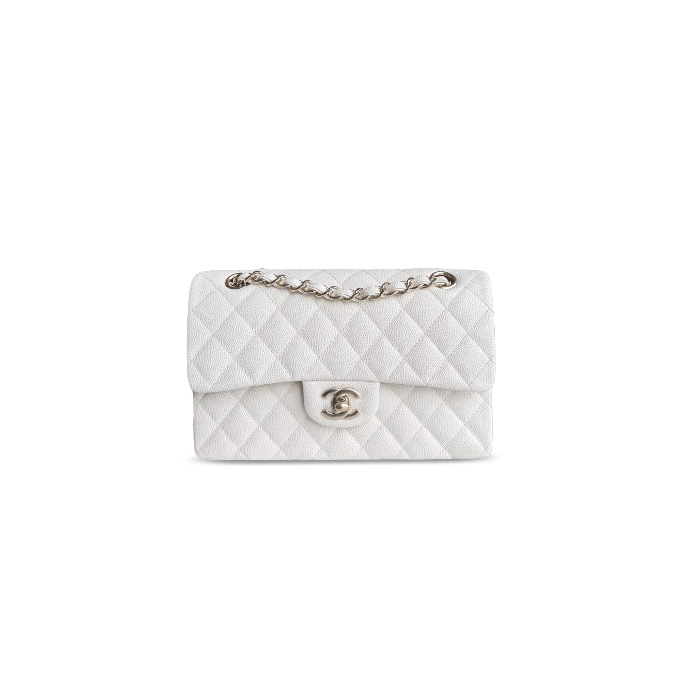 Ch*el master classic flap small quilted grained calfskin white light gold hardware a01113 (23*14*6cm)